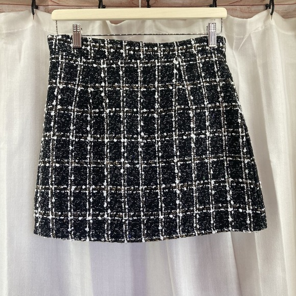 Black Sequins Tweed‎ Style Women's Mini Skirt Pencil Medium - Picture 1 of 5